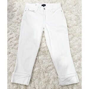 NYDJ Dayla Wide Leg Cuff Capri White Denim Skimmer Womens Sz 8 Crop Ankle Jeans